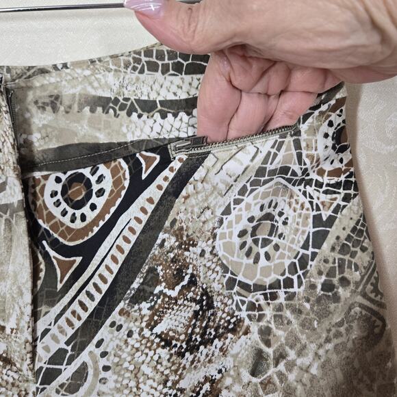 Chico's Pants sz 1 (M) Ivory Tan Brown Geo Mixed Print Zip Fly Zip Pockets - Picture 8 of 16